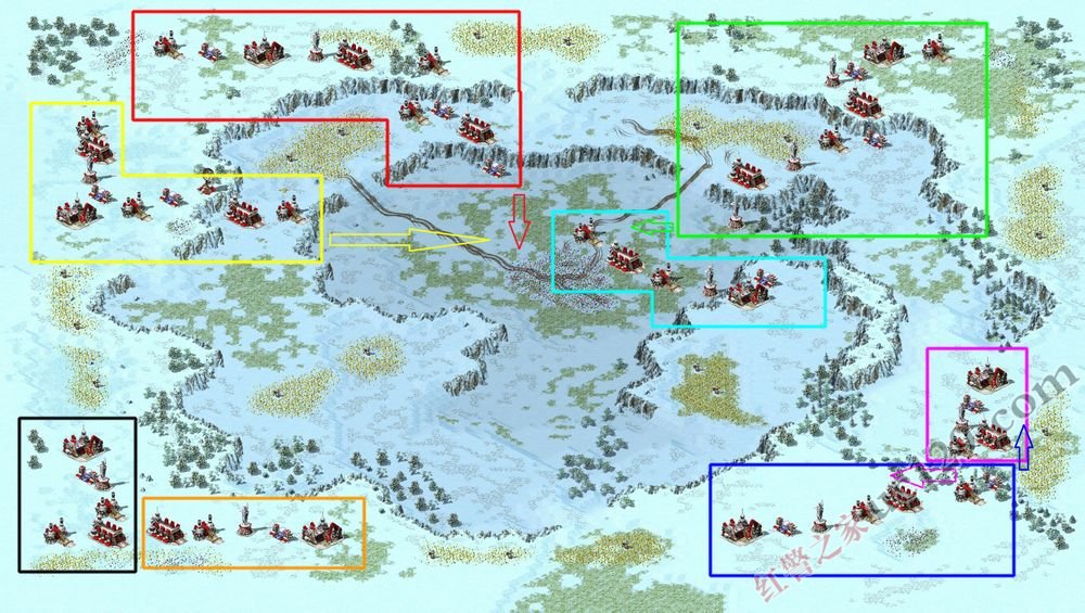 红色警戒2冰天雪地快攻战术 - 左上右上苏军单矿车双重工攻略